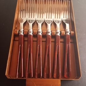 GORGEOUS MCM Stanhome Stainless Forks with Bakelite Handles Set of 6.